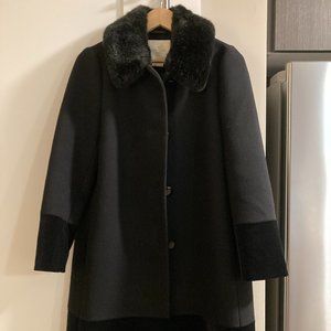 Kate Spade Black Winter Coat Fur Collar 10